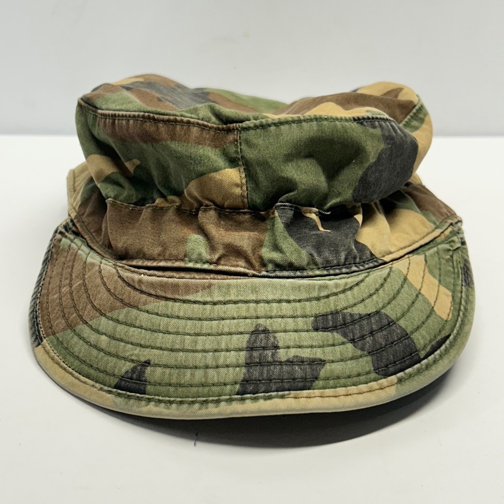 Military Woodland Camo Patrol Cap Green Unisex 7 1/8 Vintage Army BDU Field Hat